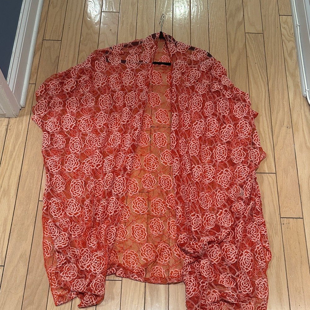Large Lacey Red and pink Floral Kimono coverup